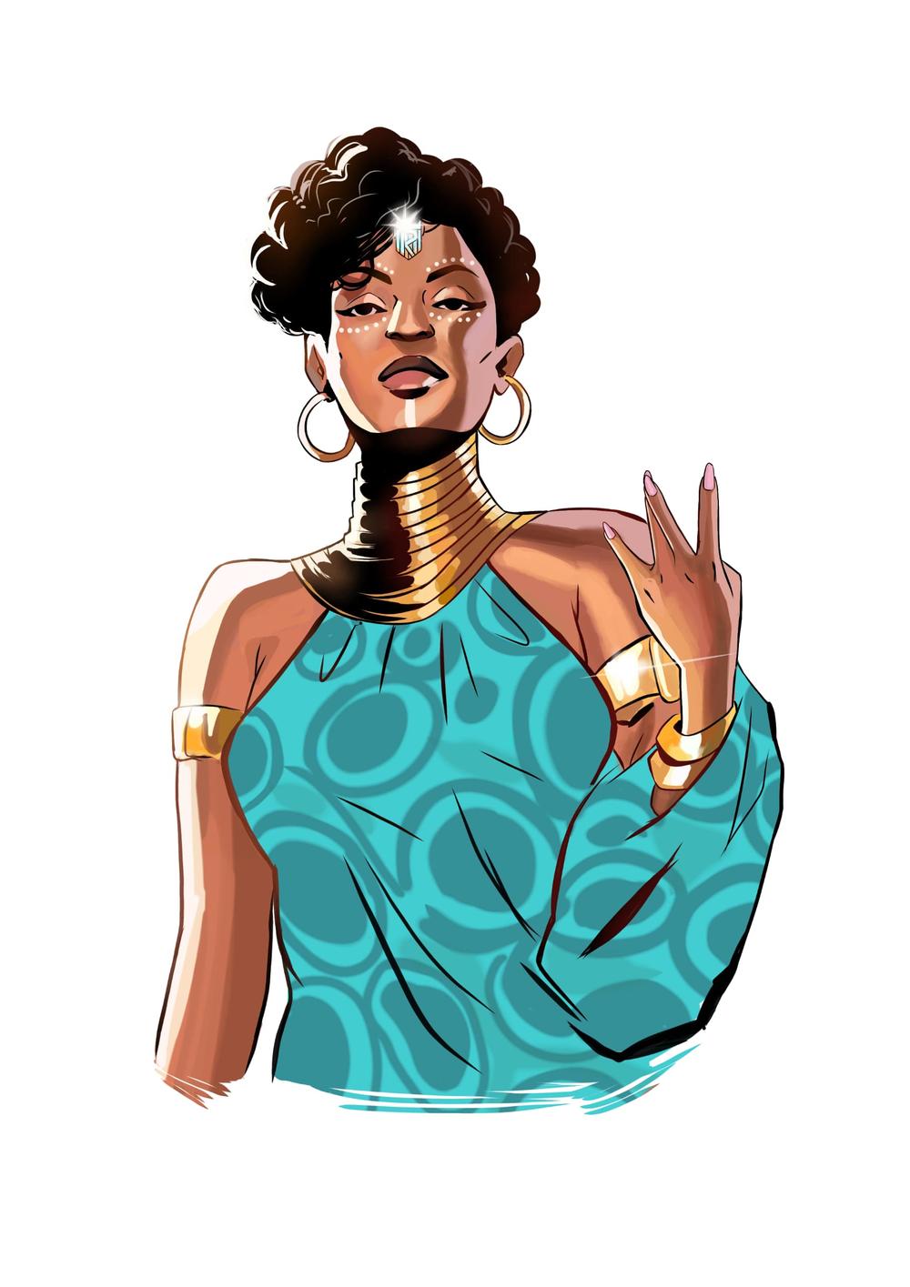 Jameela Califia Anacaona and her golden neck rings