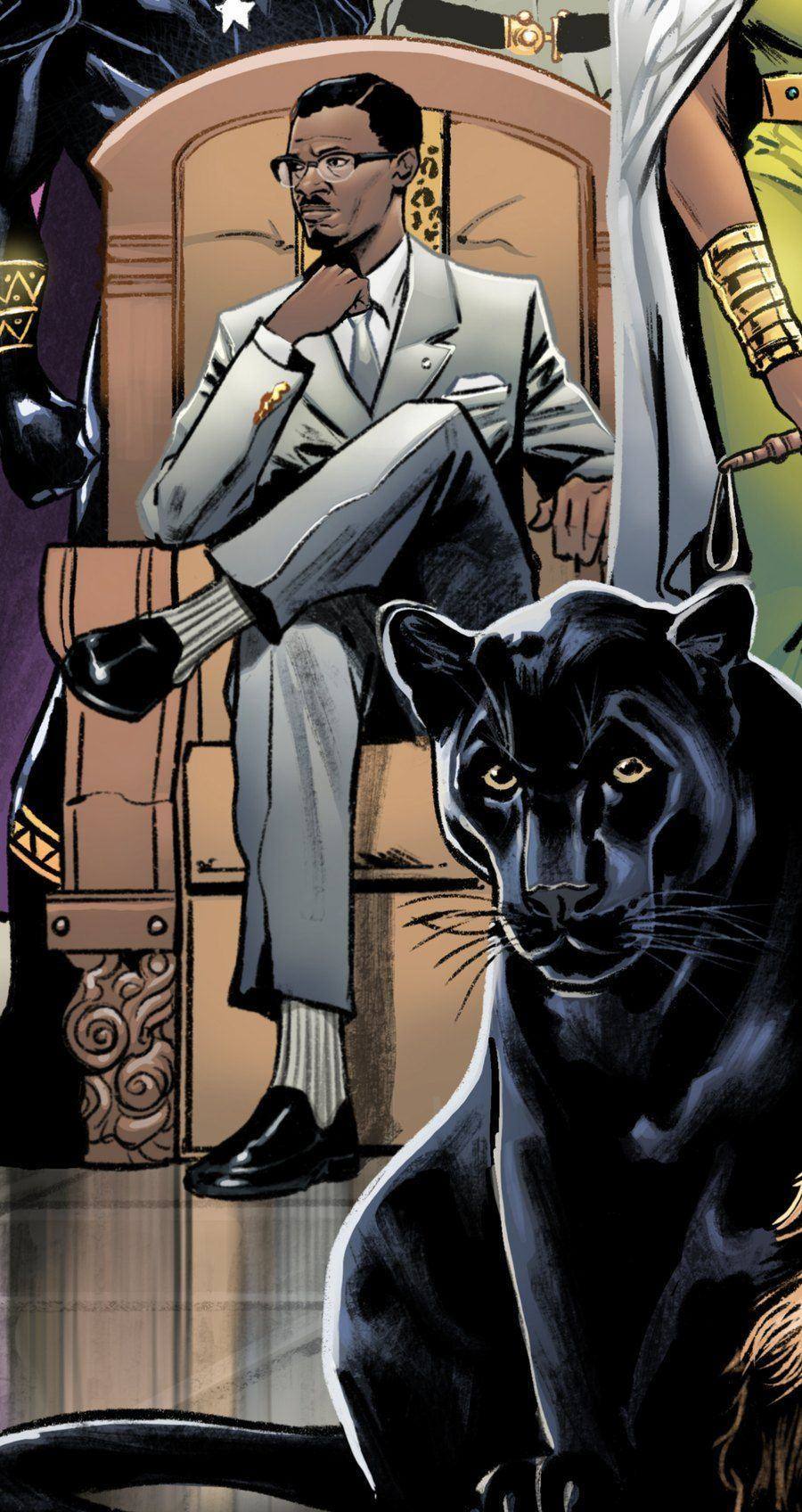 Patrice Lumumba on his throne in Zaiire Chapter II, his black panther at his feet
