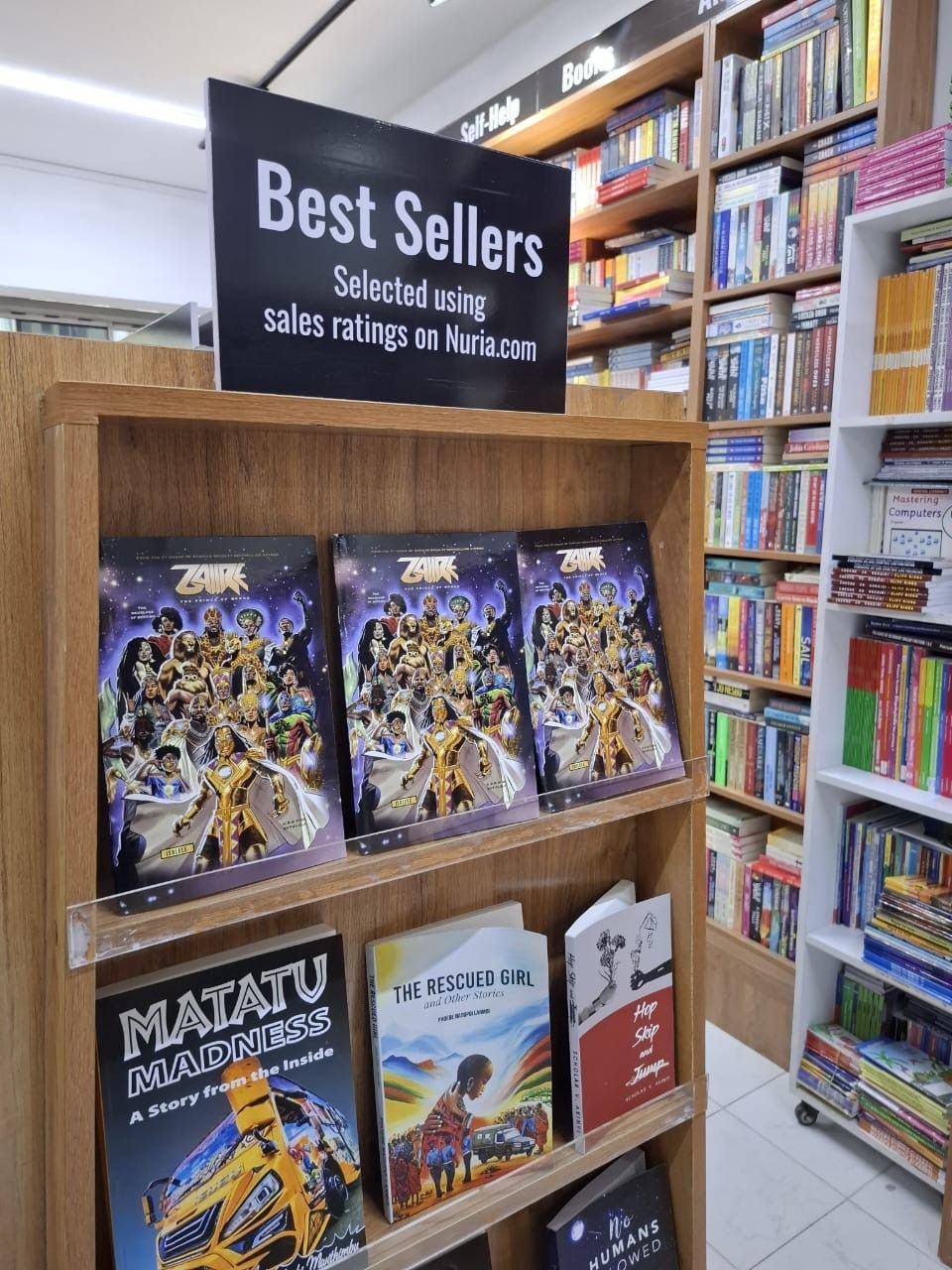 Nuria bookstore bestseller shelf in Nairobi, Kenya