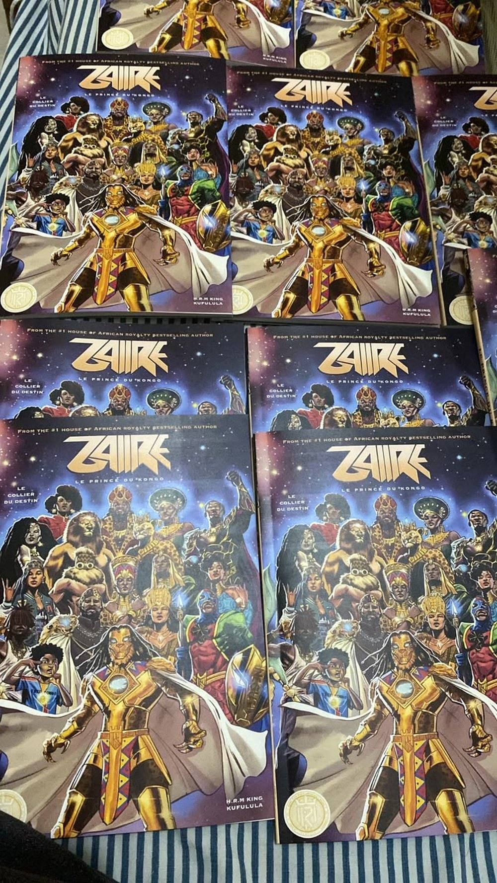 Copies of the Congolese comic book Zaiire, le Prince du Kongo, French edition