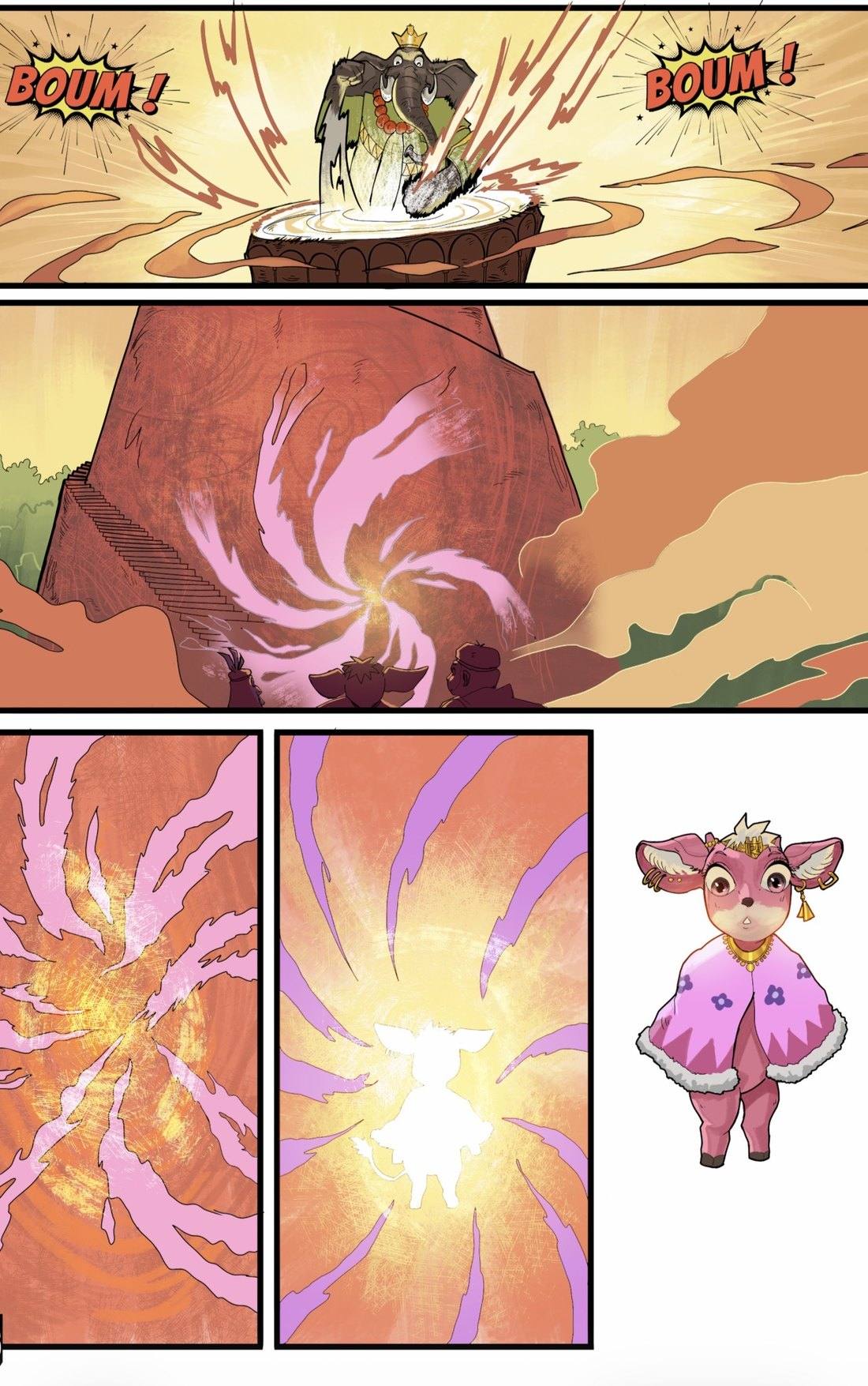 Opa appears through a magic portal, page from the Ota Benga comic book by ISOLELE